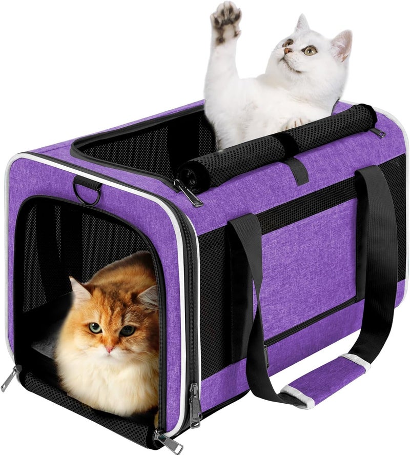 GAPZER Pet Carrier for Large Cat 20 lbs+ / Soft Sided Small Dog 12 Pounds Travel Crate Top Load/Collapsible Kitty Carry Bag Big Kitten Mesh/Sturdy Animal Transport cage Kennel Long Trips Purple - Image 1